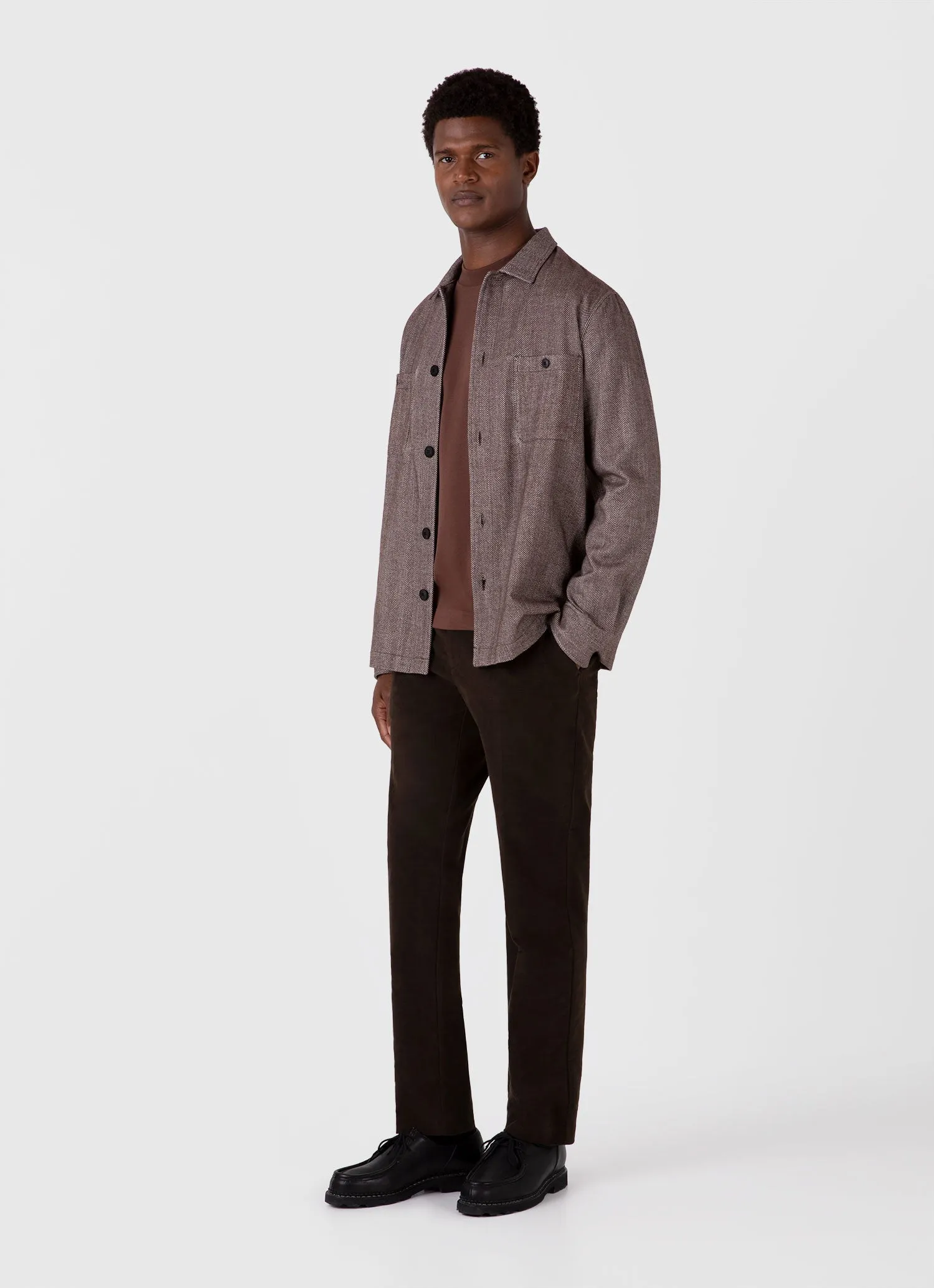 Men's Long Sleeve Heavyweight T-shirt in Cocoa Brown Sunspel