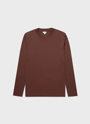 Men's Long Sleeve Heavyweight T-shirt in Cocoa Brown Sunspel