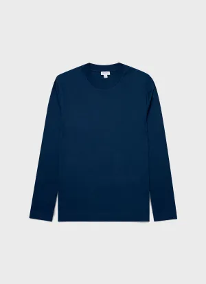 Men's Long Sleeve Heavyweight T-shirt in Naval Blue Sunspel