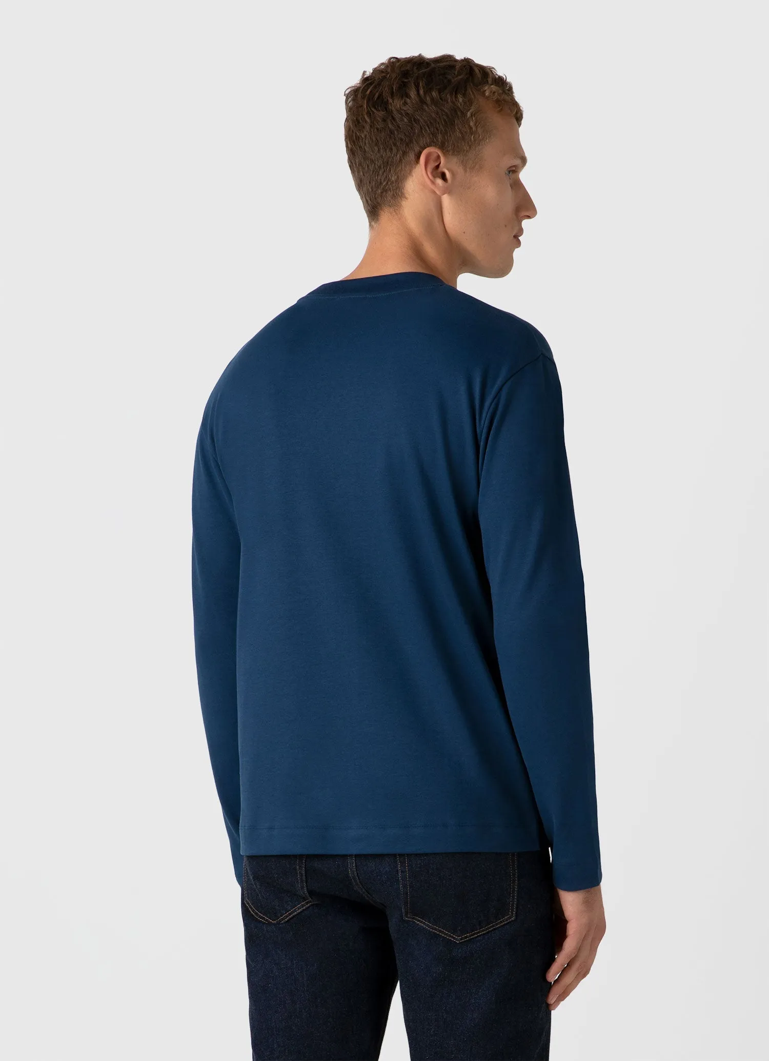Men's Long Sleeve Heavyweight T-shirt in Naval Blue Sunspel