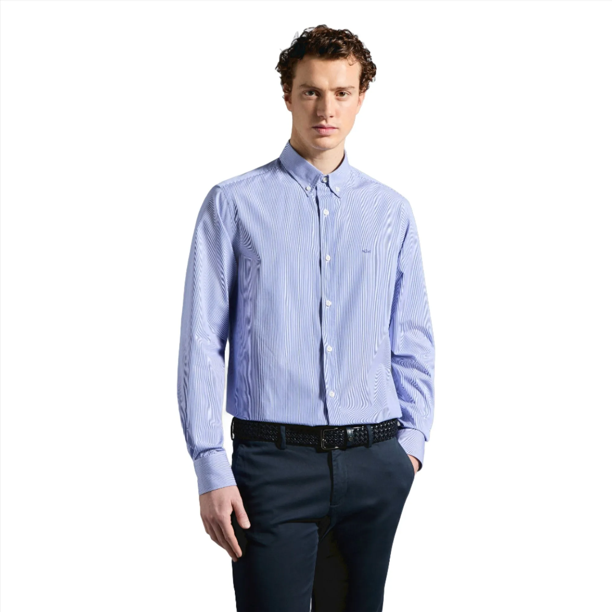 Paul & Shark Men's Cotton Poplin Light Blue Stripes On White Shirt